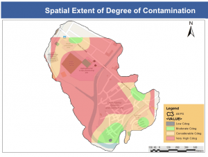 A map showing the spread on contamination in red. Source: Vincent Kyere Nartey